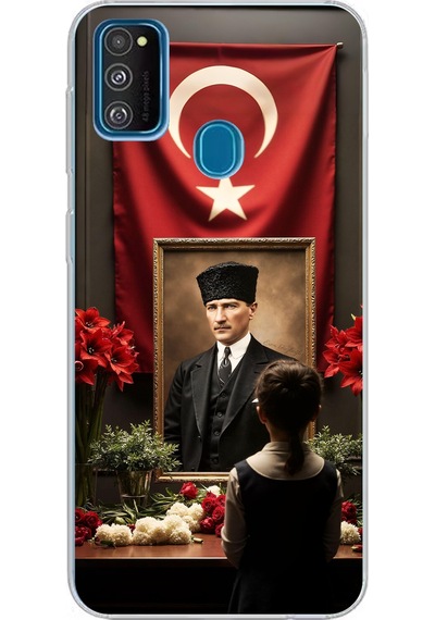 Samsung Galaxy M30s/m21 Uyumlu Atatürk Türk Bayrağı Tablo Baskılı Silikon Kılıf Renkli