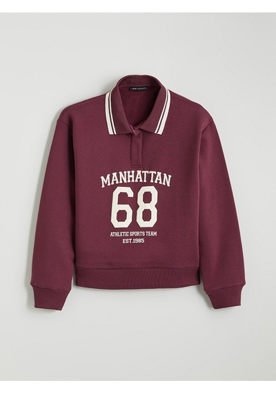 Lcw Modest Mürdüm Polo Yaka Manhattan Baskılı Kadın Kalın Sweatshirt