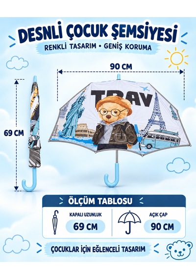 Mubx 6 Telli Fiber Çift Katlı Çocuk Şemsiyesi Rüzgarda Kırılmaz Şemsiye Beyaz