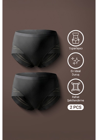 Auw Kadın Mikro Tüllü Toparlayıcı Slip Külot 2'li - Easyshape Siyah