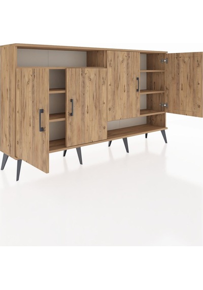 Arges Konsol 6 Raflı 4 Kapaklı 176x30x99 Çam-çam Atlas Çam/atlas Çam - Atlas Çam
