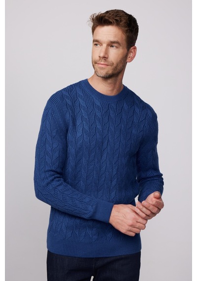 Tudors Slim Fit Bisiklet Yaka Desenli Lacivert Erkek Kazak-28552-lacivert Lacivert