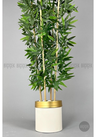 Yapay Bambu Ağacı 140cm Krem Gold Metal Saksıda Krem-gold