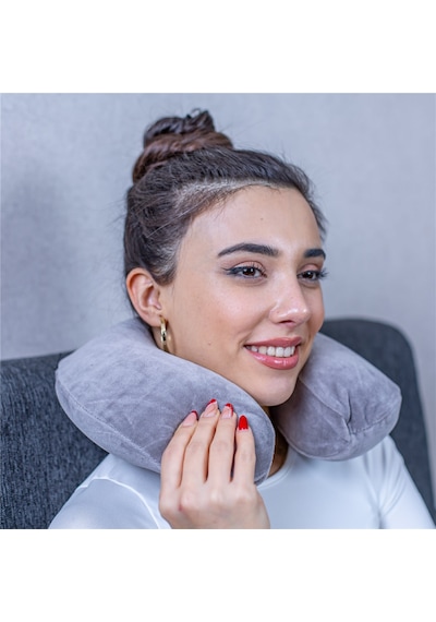 SimpleThePillow Visco Seyahat Yastığı Araba Uçak Otobüs Taşıt İçi Yolculuk Yastığı Ortopedik Yastık Gri 31*27*10