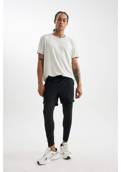 Defacto Slim Fit Dar Kesim Sporcu Uzun Taytlı Dokuma Şort A9124AX23AU Siyah