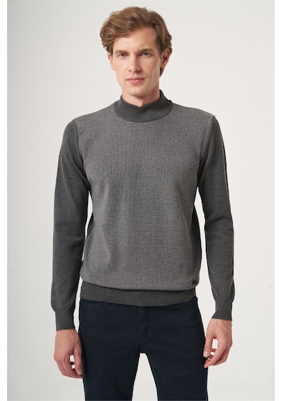 İmza Füme Polo Yaka Uzun Kol Örme Comfort Fit Pamuklu Kazak 1012265150
