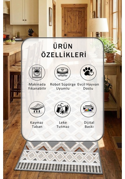 Maldiv Gri Yıkanabilir Mutfak Halısı
