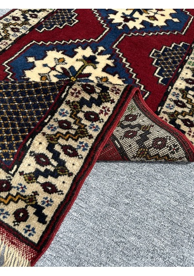 El Dokuma Sıfır Yahyalı Yolluk 75x270 Lacivert Kırmızı Yün Halı Lacivert