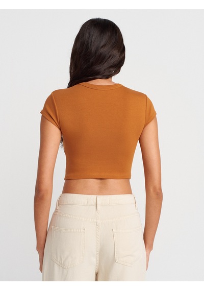 Dilvin 31810 Bisiklet Yaka Crop T-shirt-a.kiremit A.kiremit