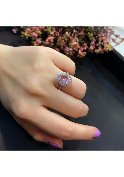 Stela Oval Pembe Kuvars Yüzük - 513936652