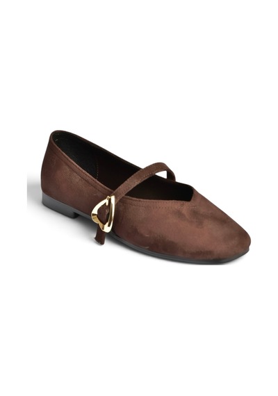 Fox Shoes Y726632602 Kahverengi Süet Kalp Toka Detaylı Kadın Babet