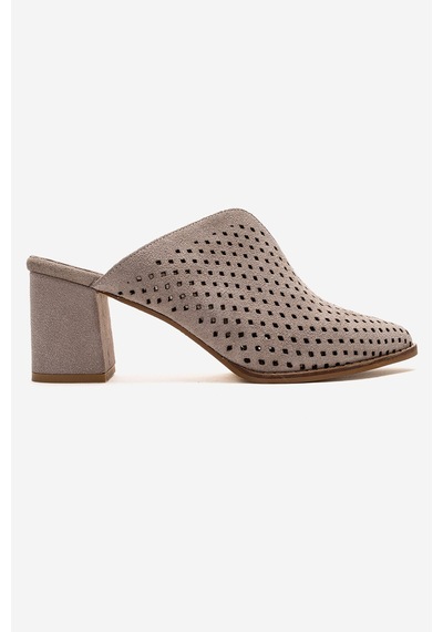 Luvishoes Toen Bej Süet Hakiki Deri Kadın Kalın Topuklu Terlik