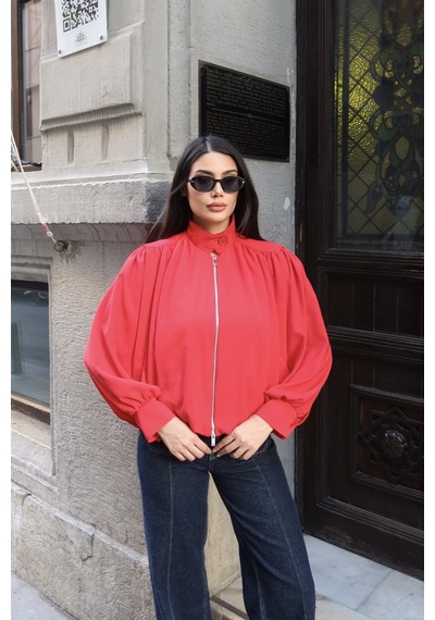 Kechi Woman Linda Twill Kumaş Çift Fermuarlı Astarlı Ceket Kırmızı