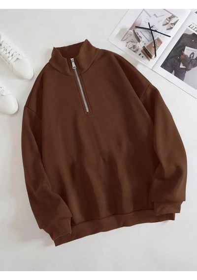 Altamira Unisex Dik Yaka Yarım Fermuarlı Oversize Sweatshirt 001