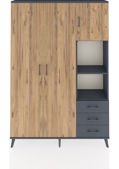 Arges Dolap 5 Raflı 3 Çekmeceli Tek Askılı 132x30x195 Antrasit-çam/antrasit Atlas Çam/antrasıt Arges Dolap 5 Raflı 3 Çekmeceli Tek Askılı 132x30x195 Antrasit-çam/antrasit Atlas Çam/antrasıt