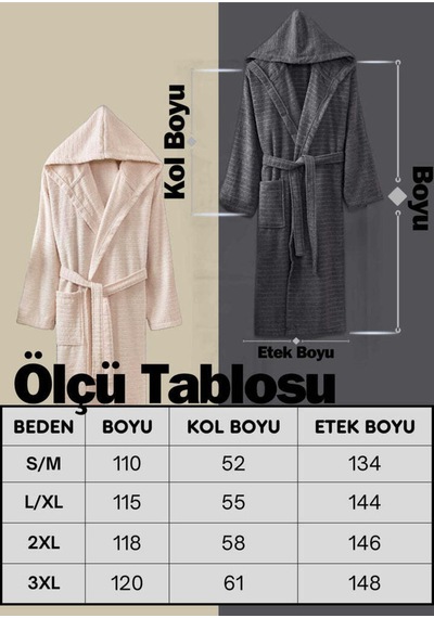 Doğa 2'li Set Antrasit Bej Kapüşonlu Bornoz Antrasit - Bej