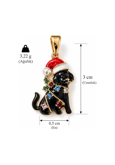 Sertifikalı 316l Çelik Christmas Coco Renkli Taşlı Köpek Kolye Ucu Altın