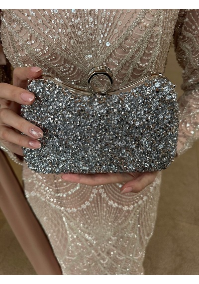 Bukawear Büka Kadın Gümüş Taşlı Parmak Geçmeli Şık Abiye Çanta Silver - 692755073 Silver