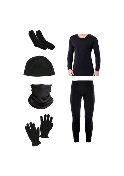 Xmlbayiciniz Erkek Siyah Termal Içlik Takımı Havlu Çorap Polar Bere Boyunluk Eldiven 5 Li Set Siyah L-xl Genel