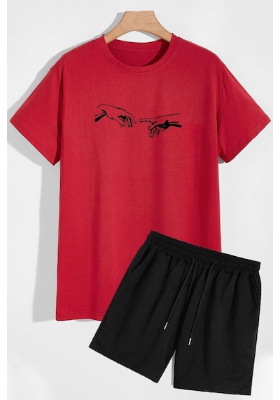 Uyguntarz Michelangelo Şort T-shirt Eşofman Takımı Kırmızı
