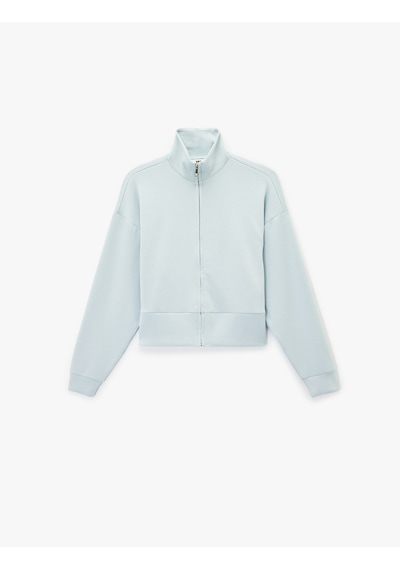 Koton Uzun Kollu Dik Yaka Fermuarlı Sweatshirt Mavi 6wak10285ek Mavi
