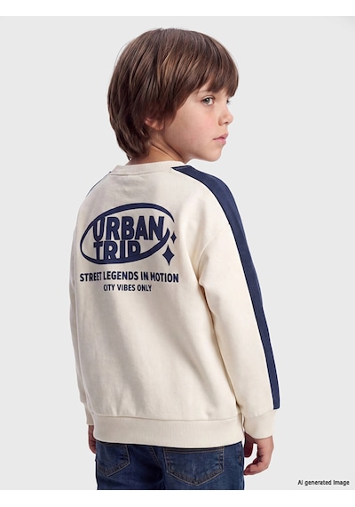 LC Waikiki Lcw Kids Bej Bisiklet Yaka Baskılı Erkek Çocuk Kalın Sweatshirt Lıght Beıge