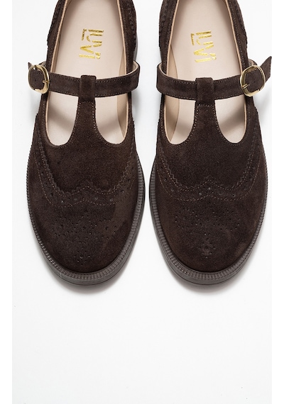 Luvishoes Luvi Shoes Janney Kahverengi Süet Hakiki Deri Bantlı Kadın Loafer Ayakkabı Kahve Süet