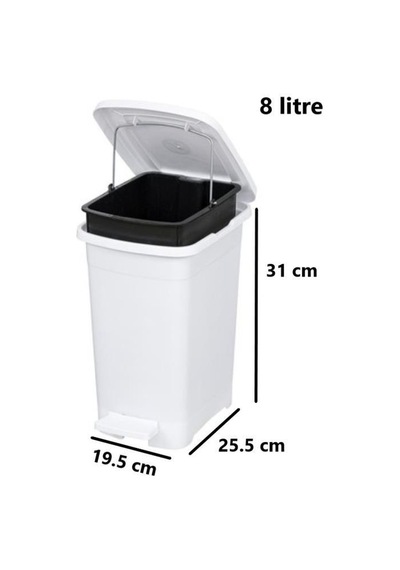 Omnipazar Elf-i344 Slim Pedallı Plastik Çöp Kovası İç Kovalı 8 Lt Beyaz