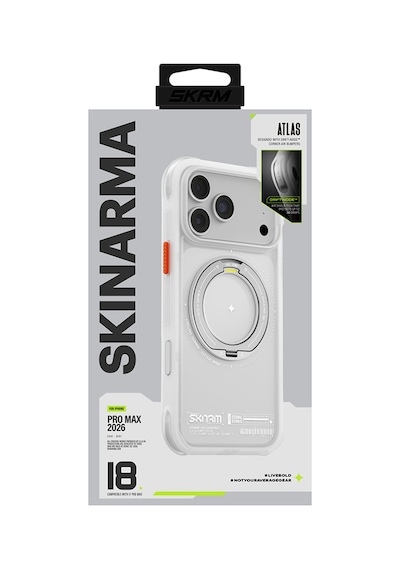 İphone 18 Pro Max Uyumlu Kılıf M-safe Şarj Özellikli Airbagli Standlı Skinarma Atlas Kapak Beyaz