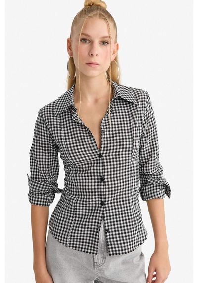 Defacto Coool Fitted Kareli Poplin Uzun Kollu Gömlek G0994ax25aubk81 Siyah
