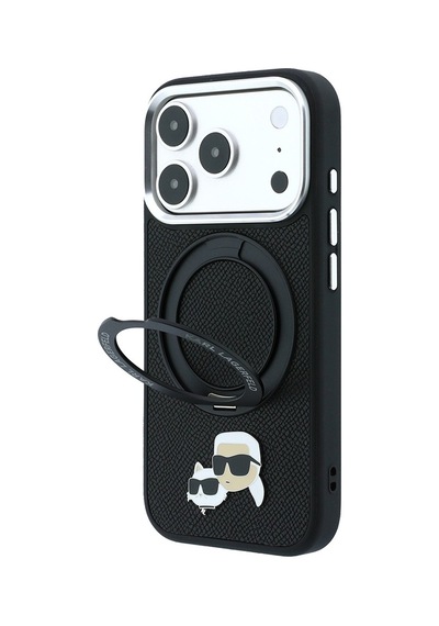 İphone 18 Pro Max Kılıf Lisanslı M-safe K&c Heads Pin Metal Logolu Pu 360 Dönen Standlı Kapak Siyah