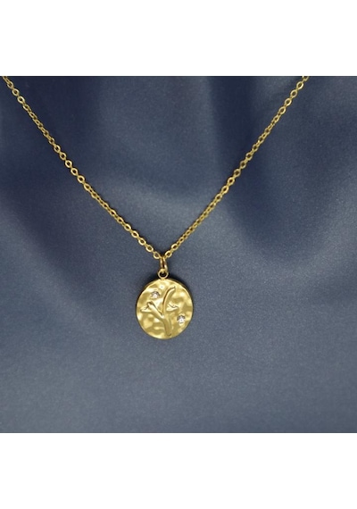 Işıltılı Ağaç Çelik Kolye Gold Altın