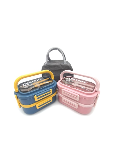 Valkyrie 304 Çelik Bölmeli Lunch Box Seti Termal Çantalı, Bölmeli, Çatal Kaşıklı, Sızdırmaz Yemek Kabı Pembe Pembe