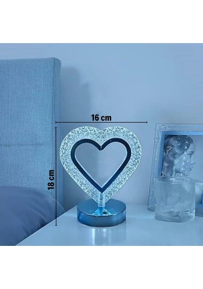 Buffer Kalp Şeklinde Kristal Led Masa Lambası Dokunmatik, 3 Renk Işık Modlu, Şarjlı Mini Dekorati Çok Renkli