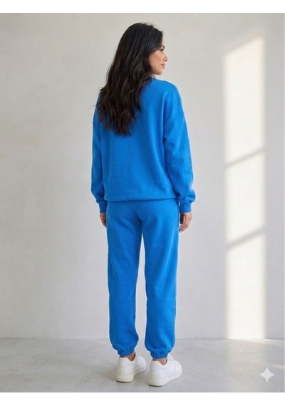 Stsahra Kadın Mavi Bisiklet Yaka Sweatshirt