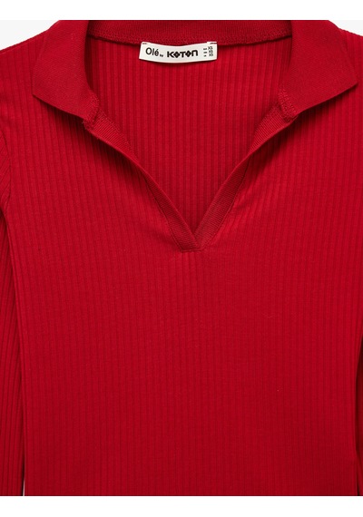 Koton Kaşkorse Uzun Kollu Slim Fit Polo Yaka Tişört Kırmızı 6sal10691ık
