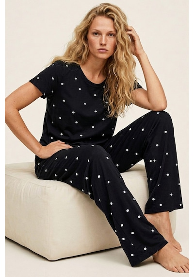Siyah İnci Siyah Kısa Kollu Pamuklu Pijama Takımı