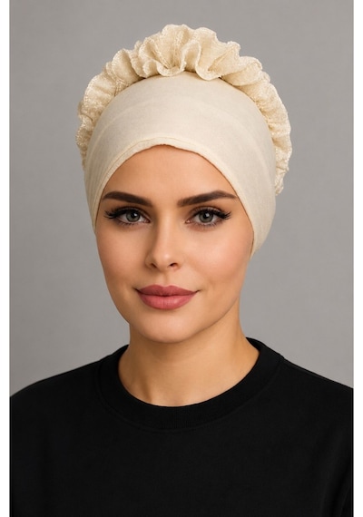 Aldaıyr Fırfır Bone Tesettür Bone Bej2