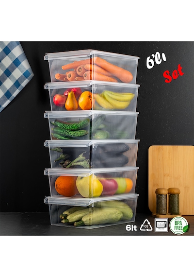 Porsima 3184 6 Adet Kapaklı Dolap Ve Buzdolabı İçi Düzenleyici 6l ŞEFFAF