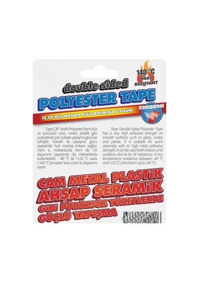 Çift Taraflı Polyester Bant 140 Derece Isıya Dayanıklı 15mmx5mt-0,16mm İncelik
