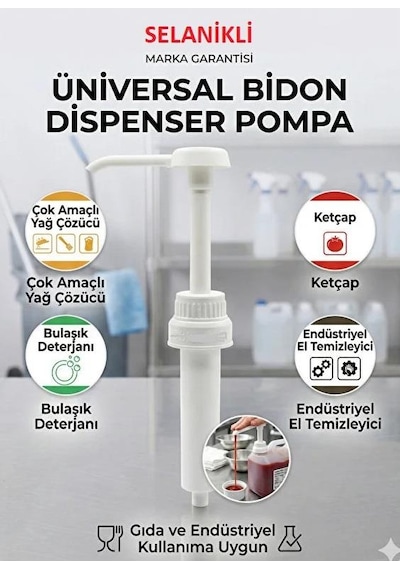 Selanikli 5 Litre Bidon Pompası 28+38 Kapak Deterjan - Sıvı Sabun - Dezenfektan Ketçap & Mayonez Beyaz