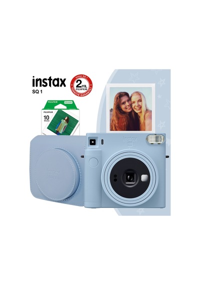 Fujifilm Instax SQ1 Fotoğraf Makinesi + 10'lu Kare Film + Deri Çanta 3 Mavi