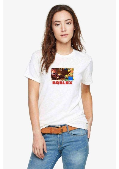 Roblox Baskılı Beyaz Kadın Tshirt