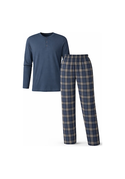 Mutlu City Erkek Mevsimlik Uzun Kollu 3 Düğmeli Ekose Alt Pijama Takımı 16649 İndigo