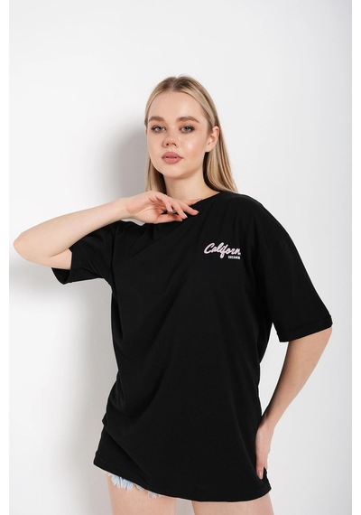 Startmore Kadın Beyaz Oversize California Baskılı T-shirt Siyah