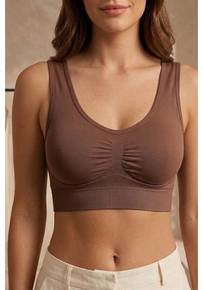 Fit Women Göğüs ı Dikişsiz Seamless Büstiyer Korse Kalın Askılı Pedsiz Balensiz ı Sütyen 5050 Kahverengi