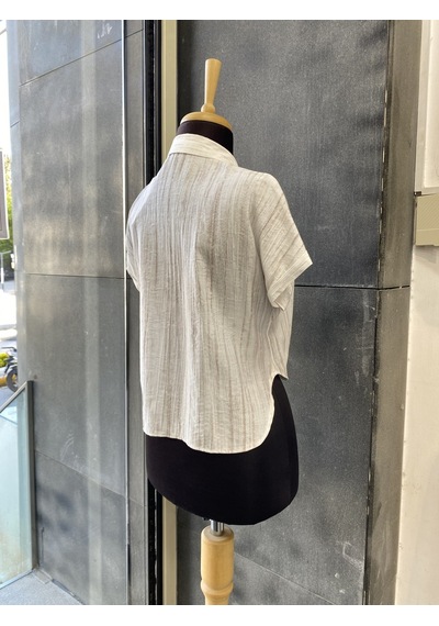 Pera Moda Önden Bağlamalı Keten Görünümlü Viskon Crop Gömlek Beyaz