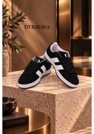 Derikaya Kadın Siyah Bağcıklı Düz Taban Günlük Sneaker Spor Ayakkabı