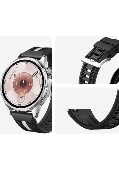 Huawei Watch Gt6 46mm İle Uyumlu Sportstripe Örgü Desen Metal Tokalı Silikon Akıllı Saat Kordonu