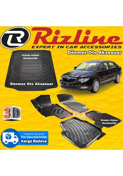 Skoda Süper B 3D Paspas+Bagaj Havuz Siyah 2008-2015 Arası Rizline N11.22849